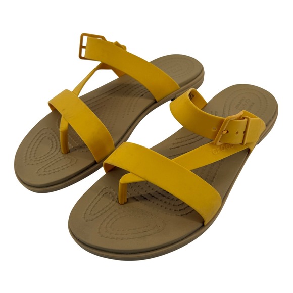 CROCS Shoes - Crocs Tulum Toe Post Toe Sandal Yellow Tan Women 8 Strappy Slip On Flip Flop